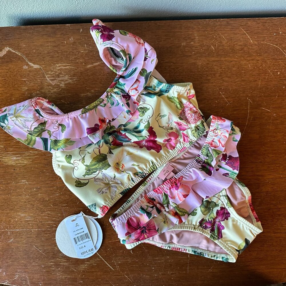 PQ SWIM KIDS {NWT} Ruffle Bikini in Summer Hibiscus | sizes 4 and 6